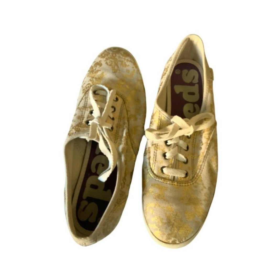 Keds X Rifle Co Sneakers Womens Sz. 7.5 Shoes Kickstart Queen Anne Ivory Gold